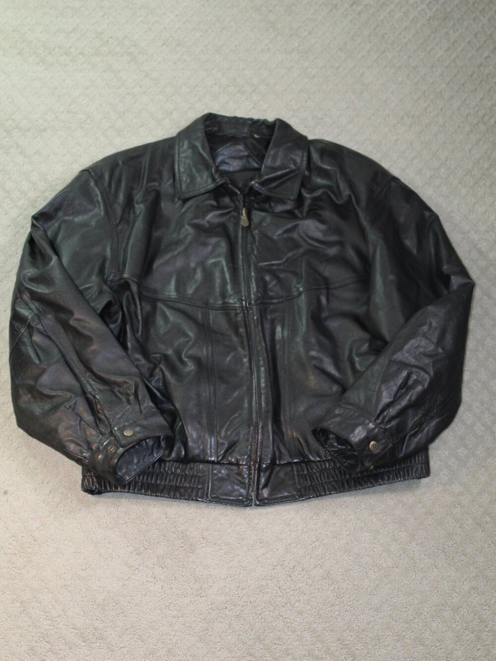 Roundtree & Yorke Men's Black Genuine Leather Full Zip Bomber Jacket Size L